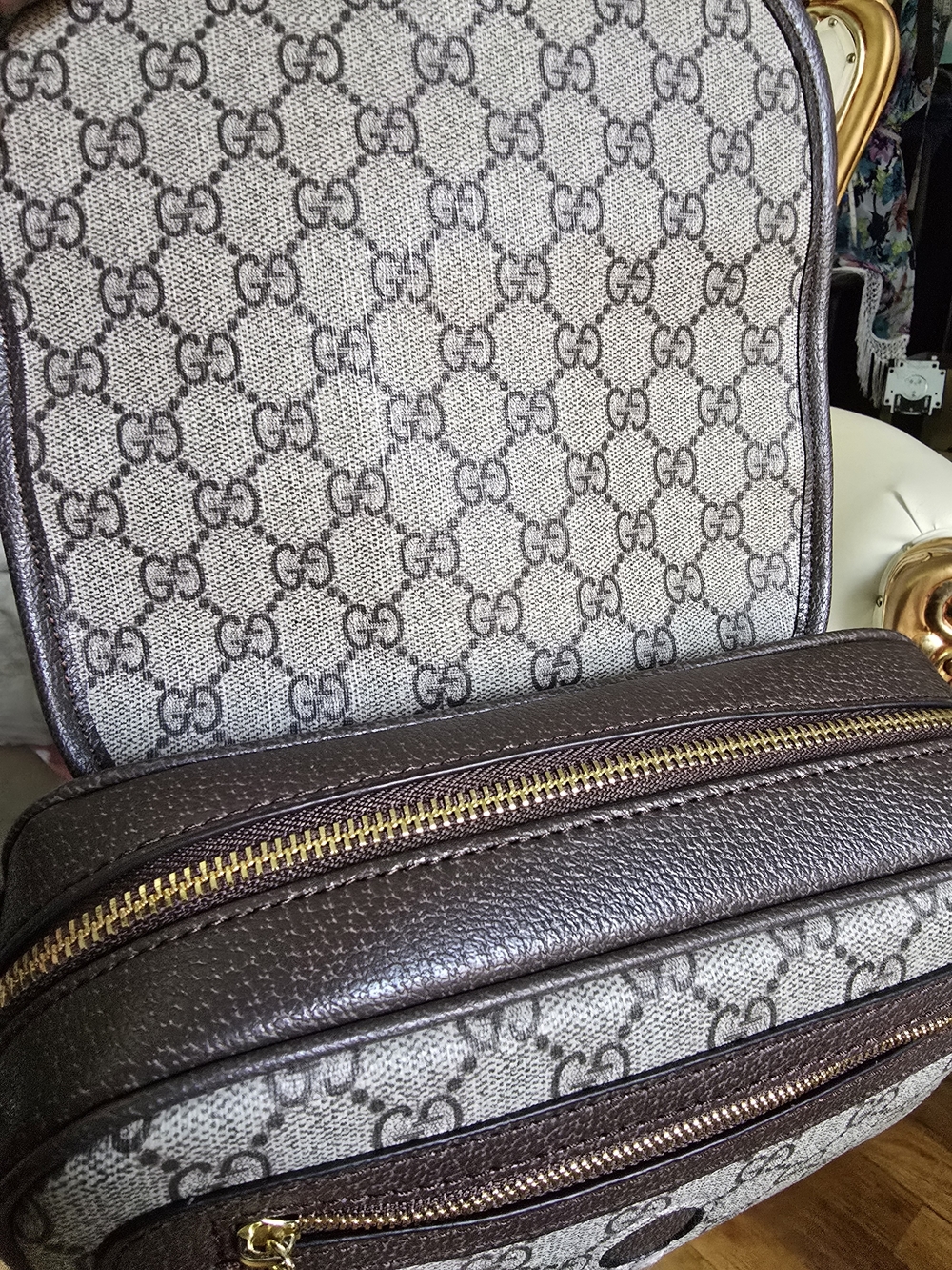 Supre Canvas Crossbody Bag in Beige/Brown w/Web Stripe - Picture 11 of 12